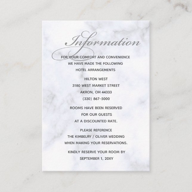 Marble Wedding Details card (Front)