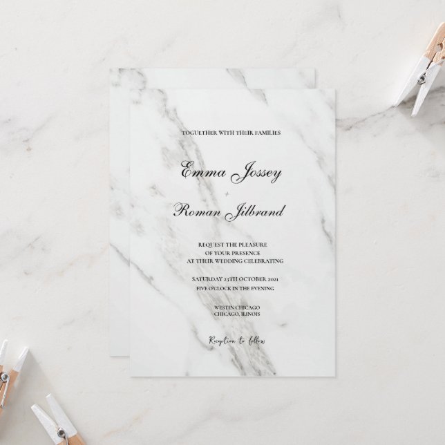 marble wedding minimalist chic elegant invitation (Front/Back In Situ)