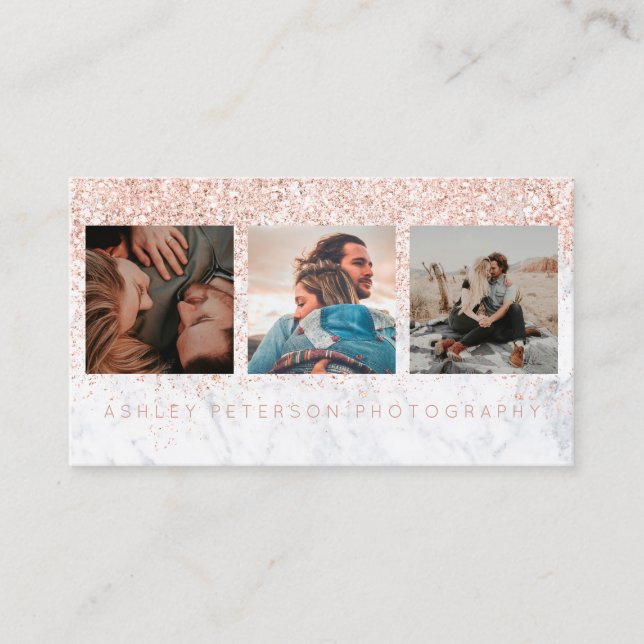 Marble wedding photography rose gold typography business card (Front)