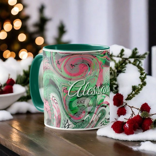 Marble whimsical cute green red abstract modern mug (Creator Uploaded)