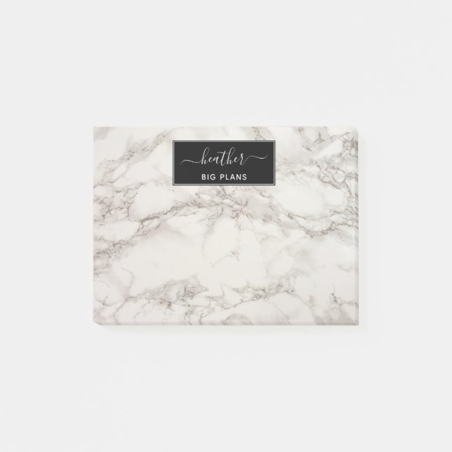 Marble white and grey personalised post-it notes (Front)