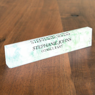 Marble White Blue Patterns Monogram Name Modern Nameplate