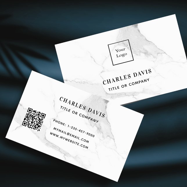 Marble white elegant minimalist Qr code logo Business Card (Creator Uploaded)