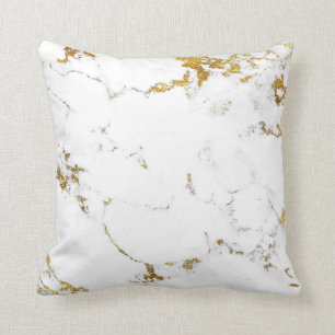 Marble White Gold Abstract Stone Elegant Minimal Cushion