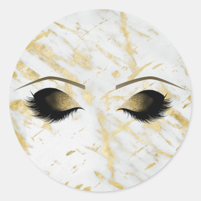 Marble White Gold Makeup Eyelashes Beauty Party Classic Round Sticker (Front)