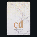 Marble white gold monogram initials modern  iPad pro cover<br><div class="desc">A stylish white and grey marble stone background with golden confetti. Golden and black text. Personalise and add your monogram initials and a name.  For both him and her. Minimalist and modern!</div>