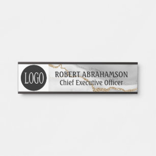 Marble White Gold Your Logo Office Door Signs Sign