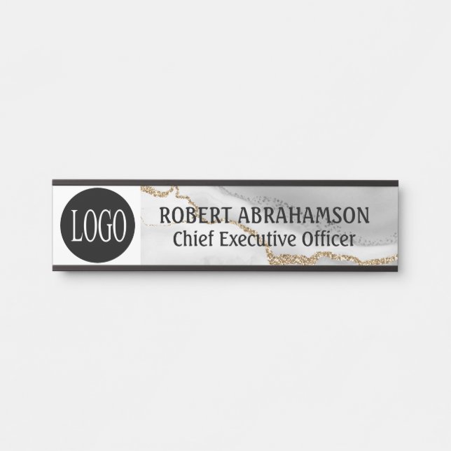 Marble White Gold Your Logo Office Door Signs Sign (Front)