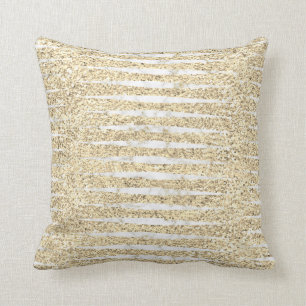 Marble White Gray Faux Gold Glitter Stripes Cushion