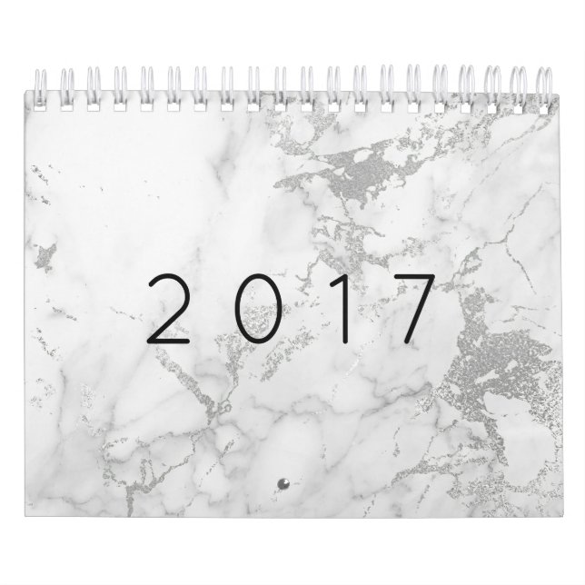 Marble White Gray Silver Gold Pink Calendar (Cover)