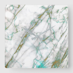 Marble White Grey Gold Graphite Carrara Mint Square Wall Clock