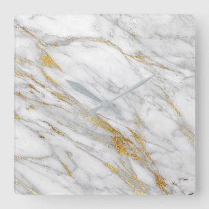 Marble White Grey Golden Blush Graphite Carrara Square Wall Clock