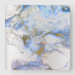 Marble White Grey Saphire Blue Indygo Carrara Square Wall Clock