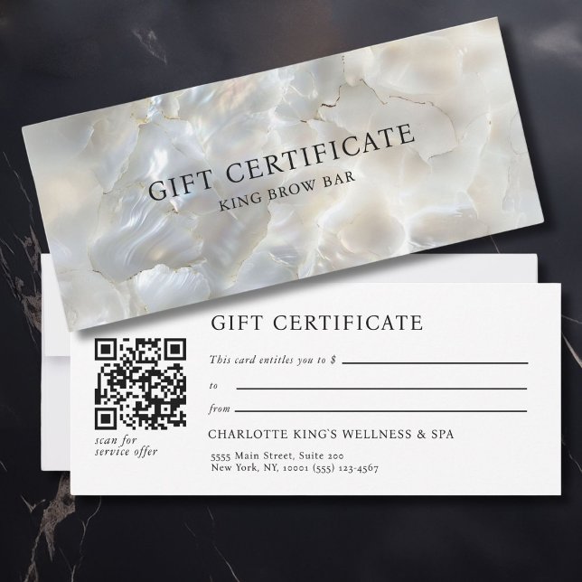 MARBLE WHITE-SILVER SALON QR CODE GIFT CERTIFICATE (MARBEL WHITE-SILVER SALON QR CODE GIFT CERTIFICATE with your name and data.)
