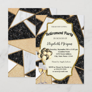 Marble, Wine Glass,Ballons, Retirement Party Invitation