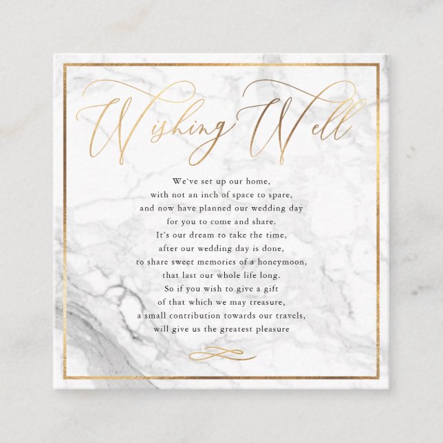 Marble Wishing Well, Calligraphy Faux Gold Enclosure Card (Front)