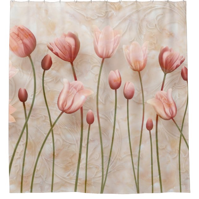 Marble with claret tulips: delicate. shower curtain (Front)