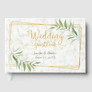 Marble with Eucalyptus Greenery Gold Wedding Guest Book