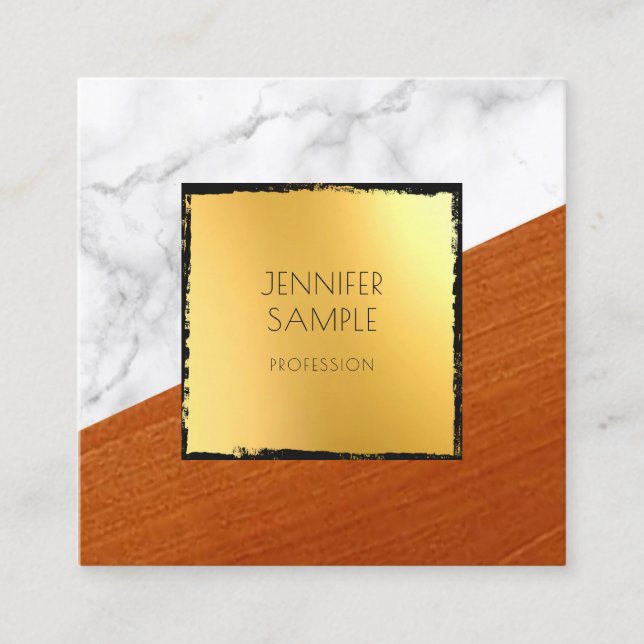 Marble Wood Black Gold Plain Elegant Luxurious Square Business Card (Front)