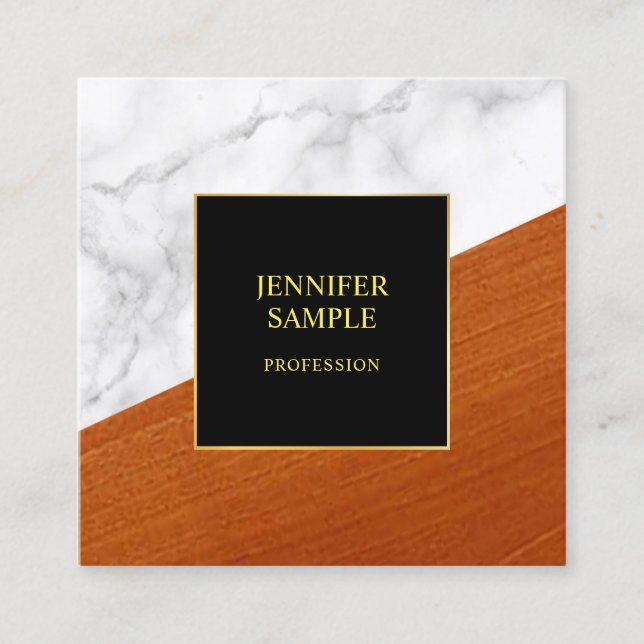 Marble Wood Black Gold Template Elegant Luxury Square Business Card (Front)