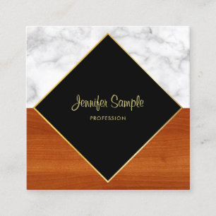 Marble Wood Gold Luxurious Modern Elegant Plain Square Business Card