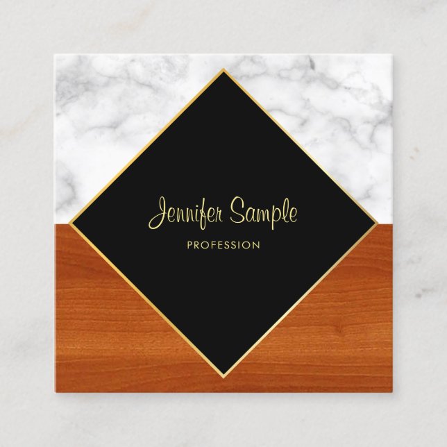 Marble Wood Gold Luxurious Modern Elegant Plain Square Business Card (Front)