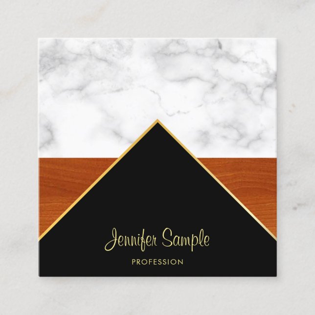 Marble Wood Gold Luxury Elegant Professional Chic Square Business Card (Front)