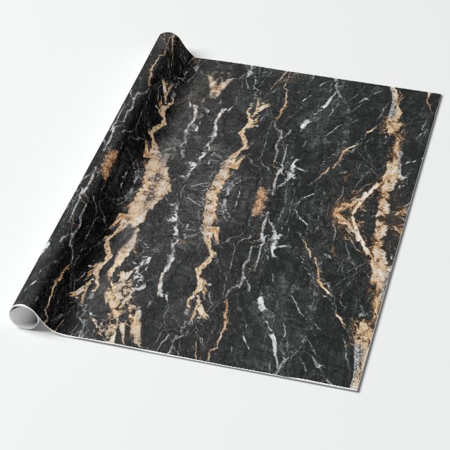 Marble wrapping paper, Black Gold marble gift wrap (Unrolled)