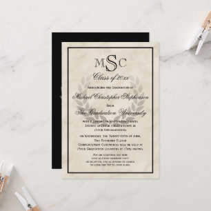 Marble Wreath Monogram Classic College Graduation Invitation