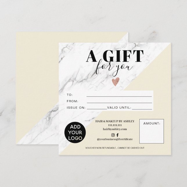 Marble yellow block square gift certificate logo (Front/Back)