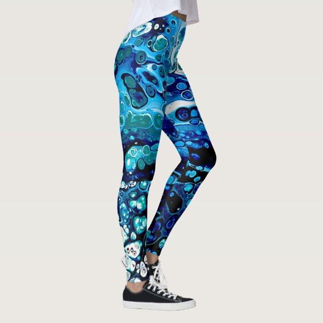 Marbled Abstract Blue Liquid Water Colour Leggings (Right)