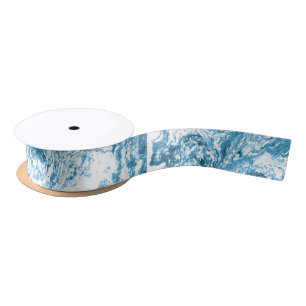 Marbled Abstract Design Blue and White Satin Ribbon