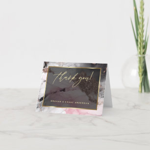 Marbled Abstract Rose Charcoal Gold Thank You Card