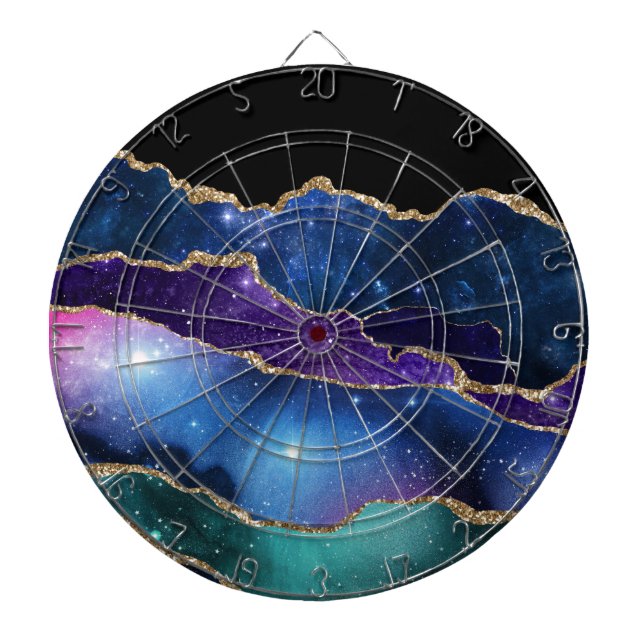 Marbled Agate Stone Galaxy Sparkly Shining Stars Dartboard (Front)