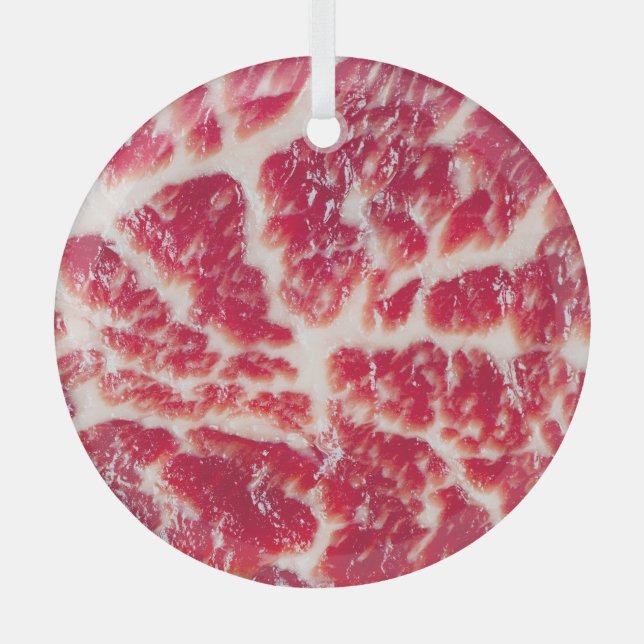 Marbled Beef Steak Texture Closeup Glass Tree Decoration (Front)