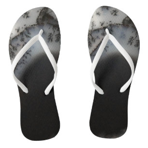 Marbled Black Agate, Cool Natural Stone Unique Flip Flops