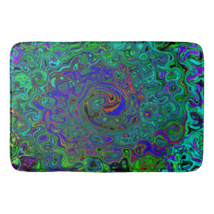 Marbled Blue and Aquamarine Abstract Retro Swirl Bath Mat