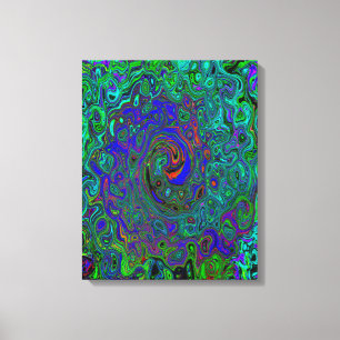 Marbled Blue and Aquamarine Abstract Retro Swirl Canvas Print