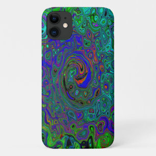 Marbled Blue and Aquamarine Abstract Retro Swirl iPhone 11 Case