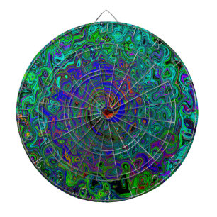 Marbled Blue and Aquamarine Abstract Retro Swirl Dartboard