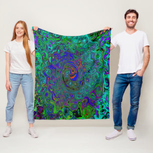 Marbled Blue and Aquamarine Abstract Retro Swirl Fleece Blanket