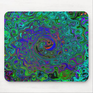 Marbled Blue and Aquamarine Abstract Retro Swirl Mouse Mat