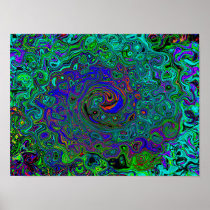 Marbled Blue and Aquamarine Abstract Retro Swirl Poster