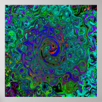 Marbled Blue and Aquamarine Abstract Retro Swirl