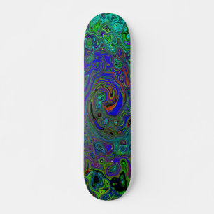 Marbled Blue and Aquamarine Abstract Retro Swirl Skateboard