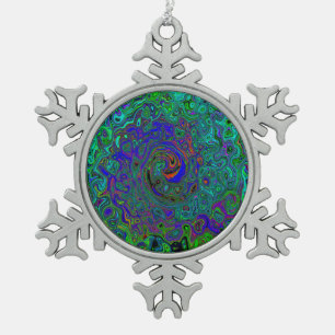 Marbled Blue and Aquamarine Abstract Retro Swirl Snowflake Pewter Christmas Ornament