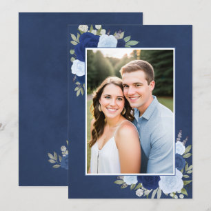 Marbled Blue Boho Roses Photo Underlay Wedding Invitation