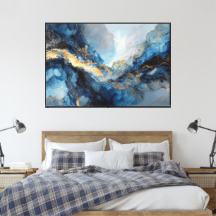 Marbled Blue & Gold Vein Abstract Canvas Print