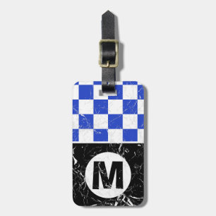 Marbled Blue Metro Retro Monogrammed Luggage Tag