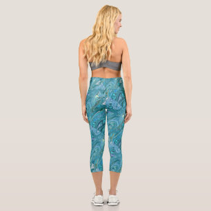 Marbled Blues Abstract High Waisted Capris